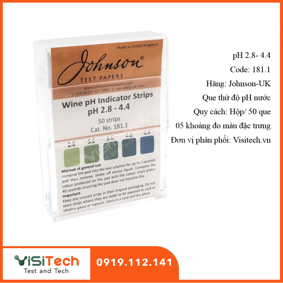 Que thử độ pH 2.8-4.4 Johnson 1 Que thử độ pH 2.8-4.4 Johnson