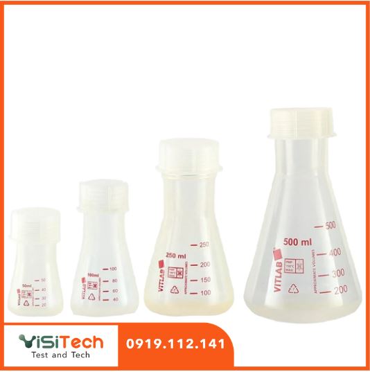 Bình tam giác nhựa PMP có nắp vặn Vitlab 50 đến 1000ml 1 Bình tam giác nhựa nắp vặn PMP Vitlab – Đức